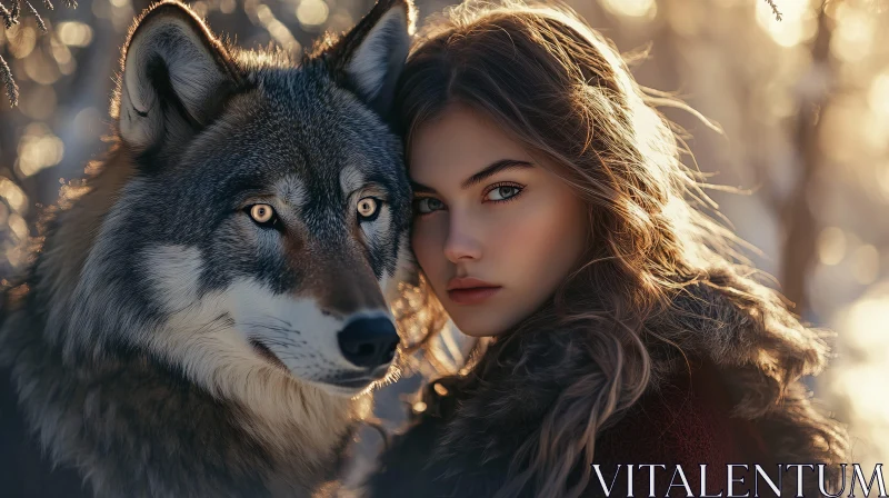 AI ART Portrait of a Girl and Wolf