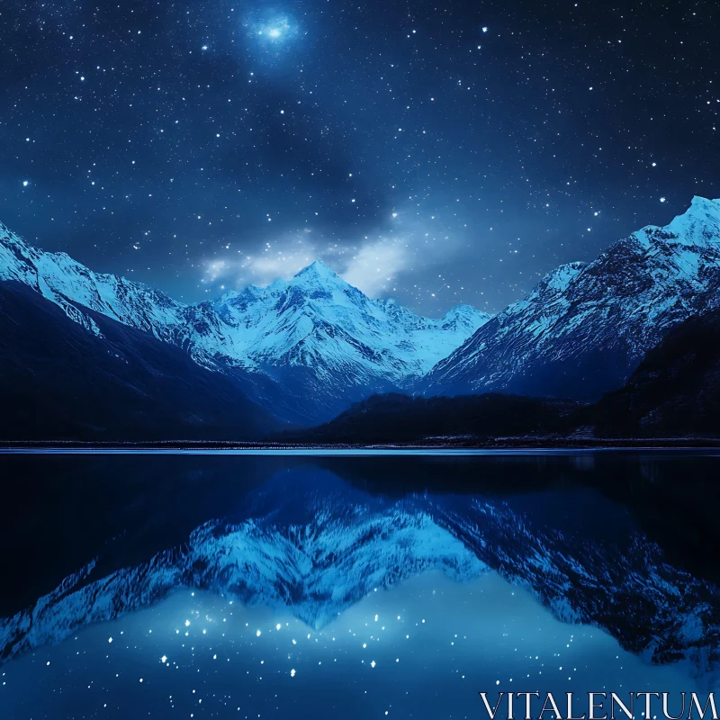 Night Sky Over Mountain Lake AI Image