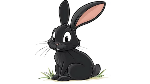 Cartoon Black Rabbit on White Background