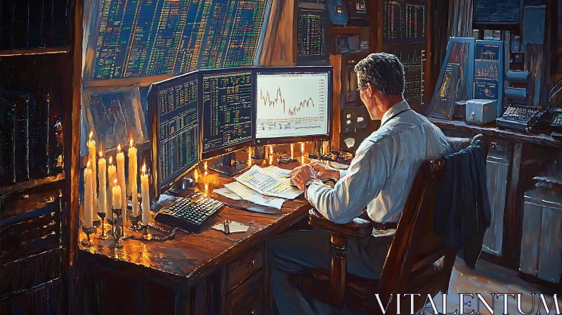 Candlelit Financial Data Analysis AI Image