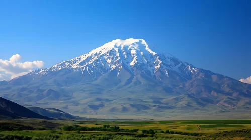 Mountain Landscape with Snow Capped Peak