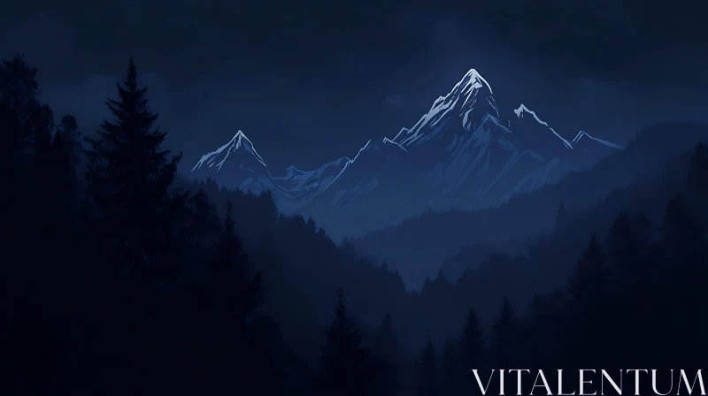 AI ART Tranquil Mountain Night Scenery