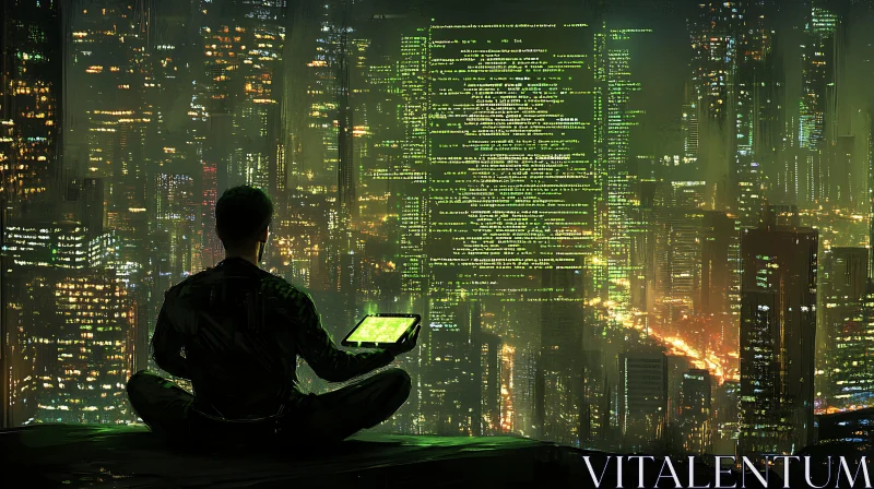 Coder in Contemplation Overlooking City AI Image