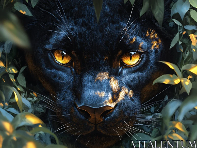 Mystic Panther Among Green Leaves AI Image