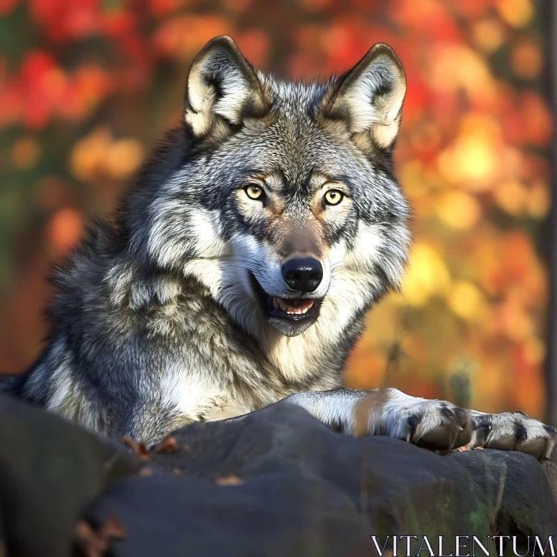 AI ART Grey Wolf in the Fall