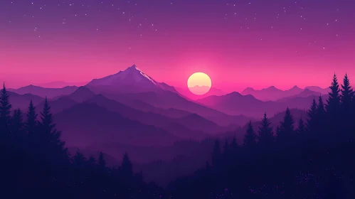 Tranquil Mountain Scene with Pink Sunset