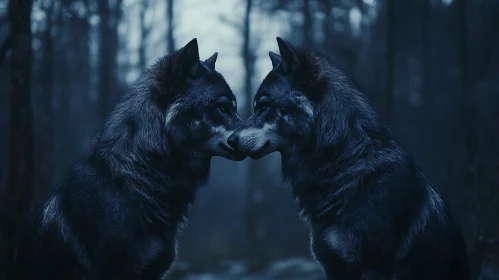 Touching Noses: Wolves in the Woods