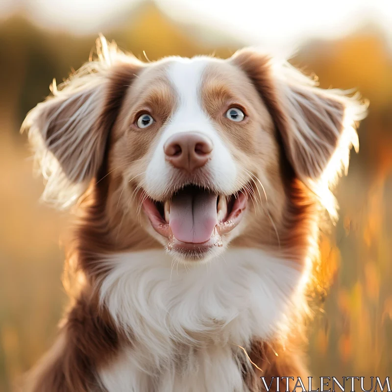 Happy Brown and White Dog in Sunlit Field AI Image