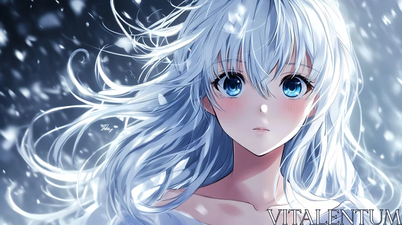 Winter Anime Character with Blue Eyes and White Hair AI Image