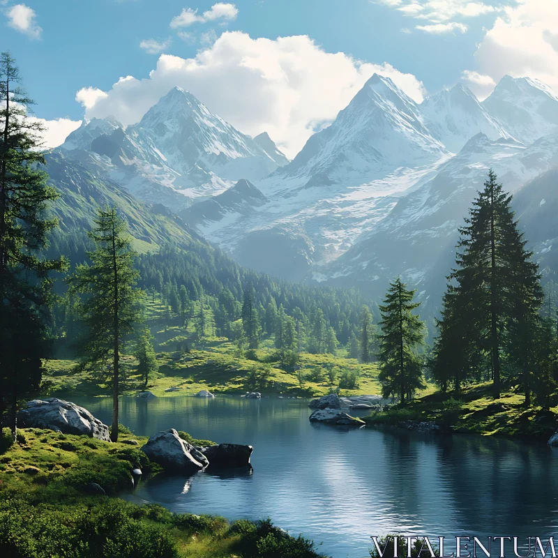 Serene Mountain Lake Reflection AI Image