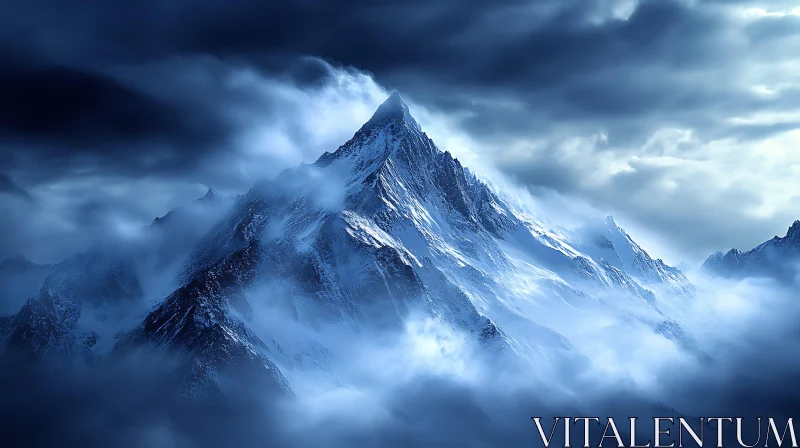 Snowy Mountain Under Cloudy Sky AI Image