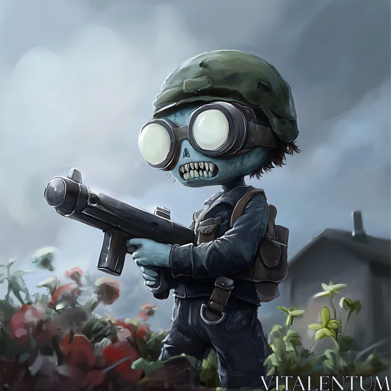 Cartoon Zombie Warrior with Gun AI Image