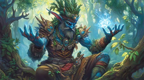 Mystical Elf Conjuring Magic in Forest