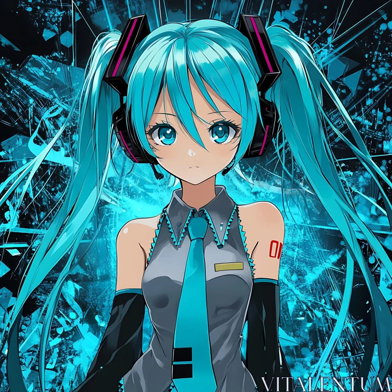 Stylish Anime Character in Blue AI Image