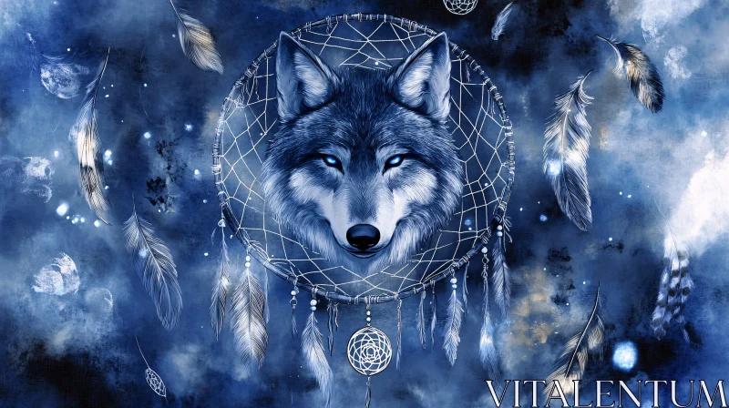 AI ART Wolf Spirit in Dreamcatcher