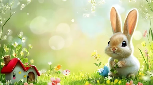 Whimsical Bunny Spring Scene