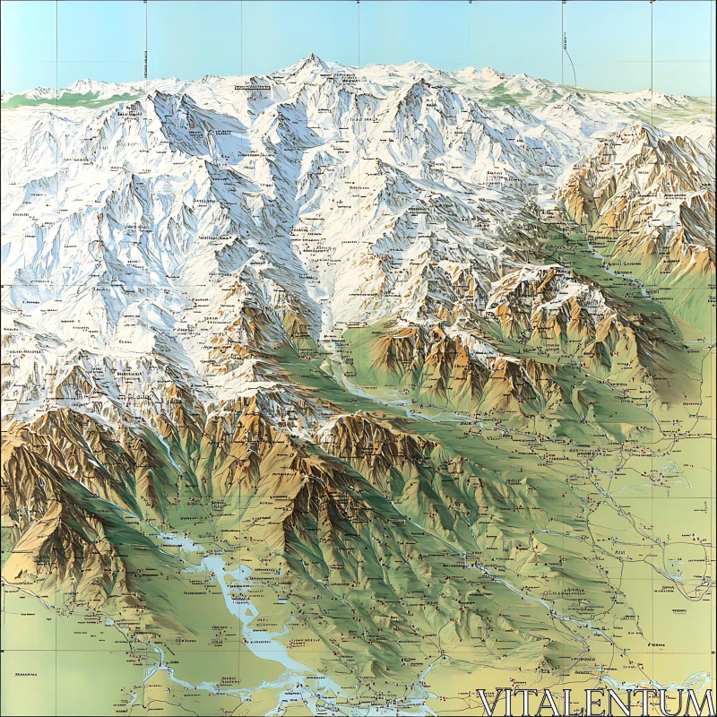 AI ART Aerial Perspective of Snow-Capped Mountains