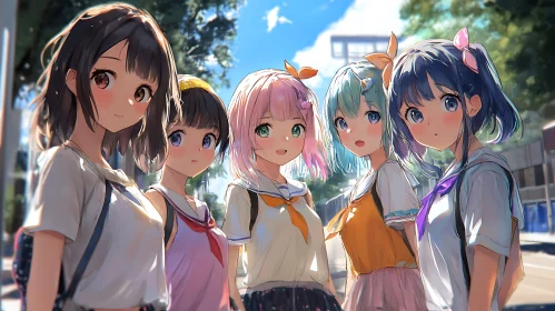 Group of Anime Girls Outdoors