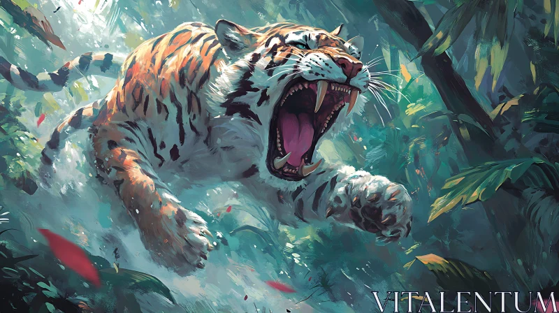 Fierce Tiger Leap Painting AI Image