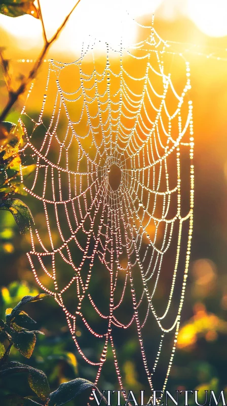 AI ART Dew-Kissed Spider Web in Golden Morning Light