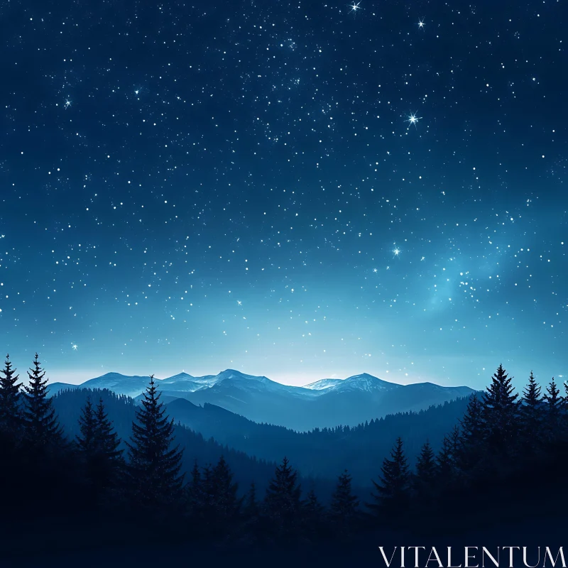 Night Sky Mountain Landscape AI Image