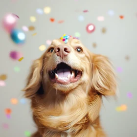 Happy Dog Surrounded by Confetti