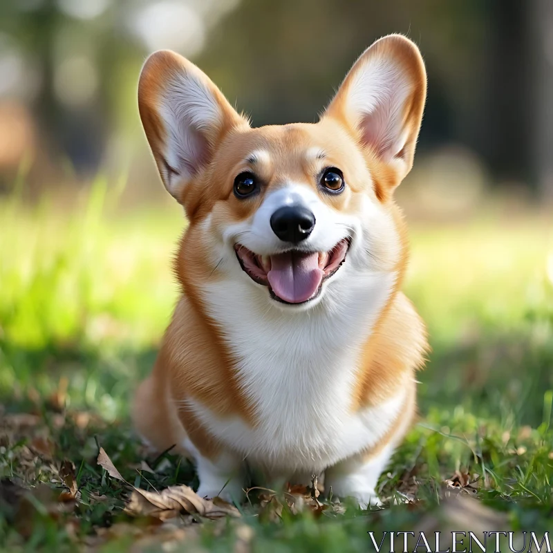 Joyful Corgi in Lush Green Park AI Image