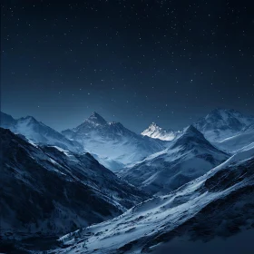 Snowy Mountain Peaks Under the Stars