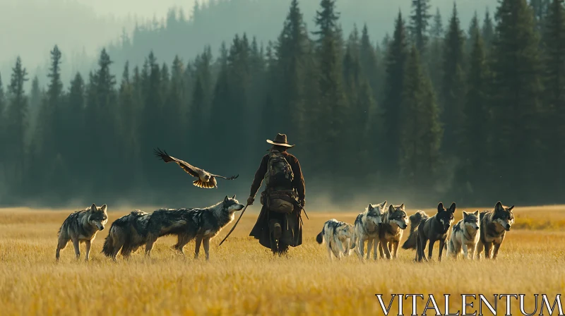 Wilderness Journey with Wolves and Eagle AI Image