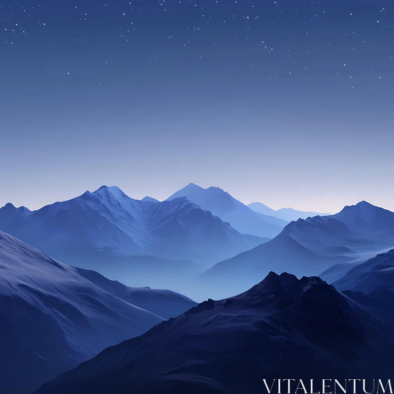 Starlit Mountainscape in Blue Tones AI Image