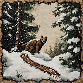 Wild Cat in Snowy Woods