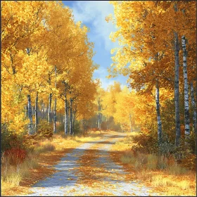 Autumn Path Through Yellow Forest