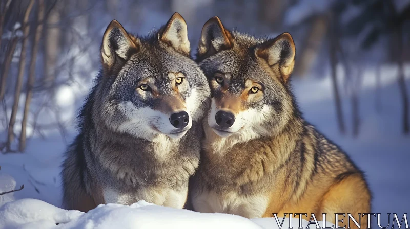 Two Wolves in a Snowy Landscape AI Image