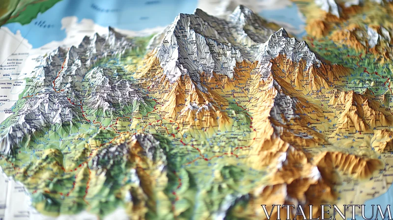 Three-Dimensional Mountain Topography AI Image