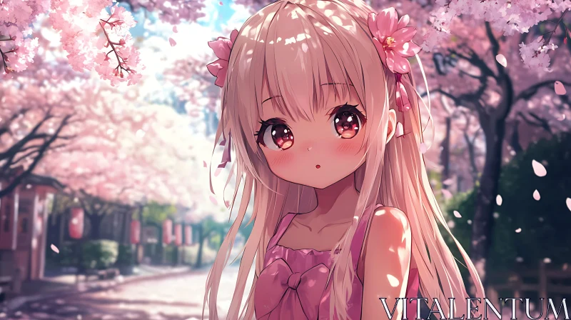 Anime Girl in a Serene Cherry Blossom Setting AI Image