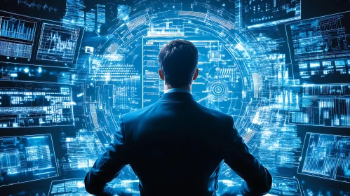 Man Analyzing Data in Futuristic Environment