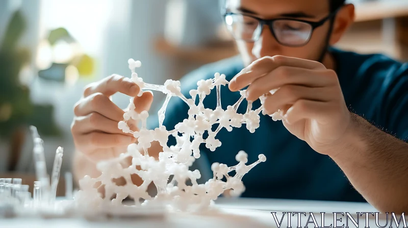 Man Inspecting Molecule Model AI Image