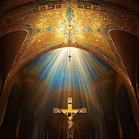 Church Interior with Cross and Light