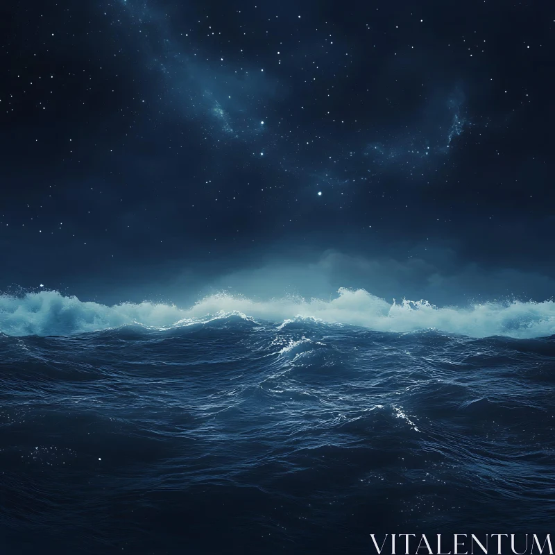 Starry Night Ocean Waves AI Image