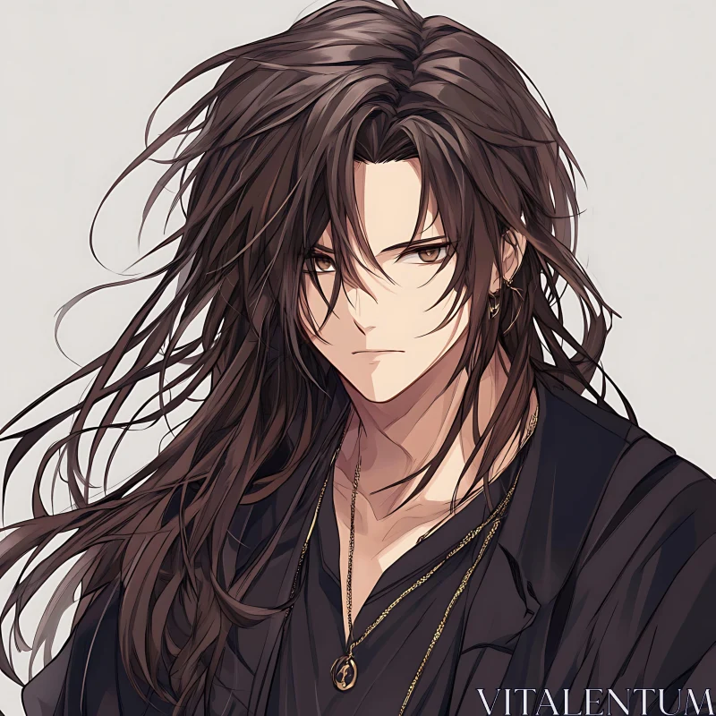 Portrait of an Anime Male Character with Gold Jewelry AI Image