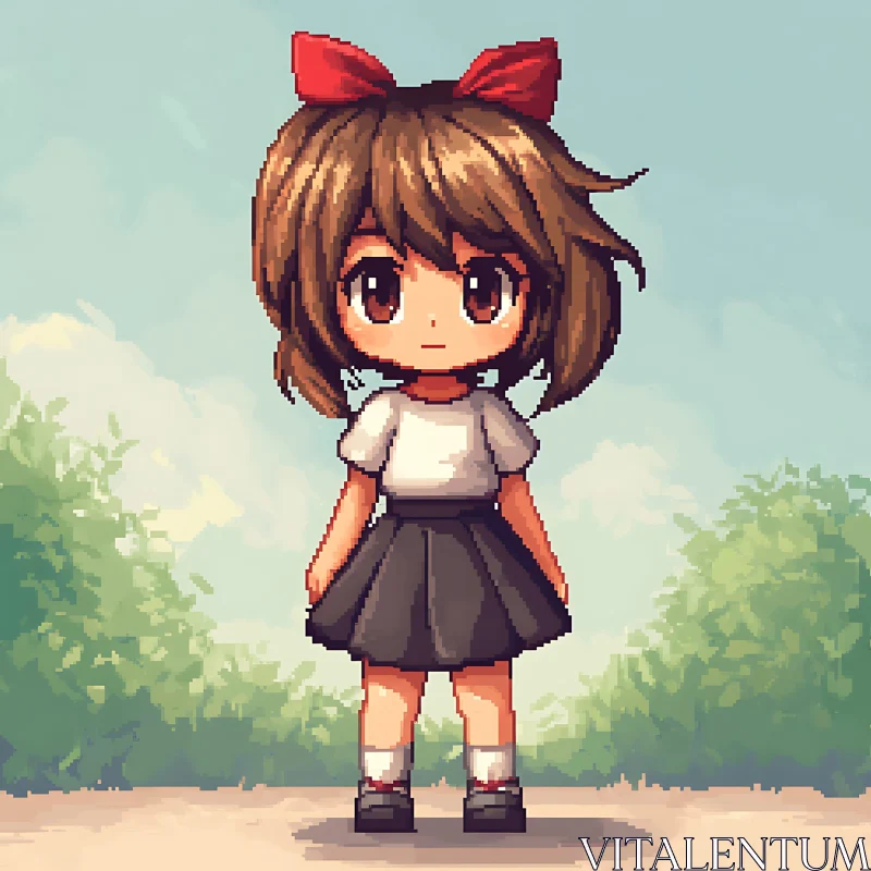 AI ART Cute Chibi Girl with Red Bow in Anime Art