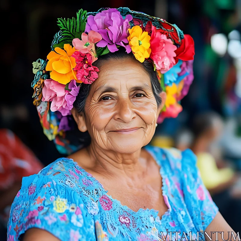 AI ART Floral Adorned Woman Smiling Portrait