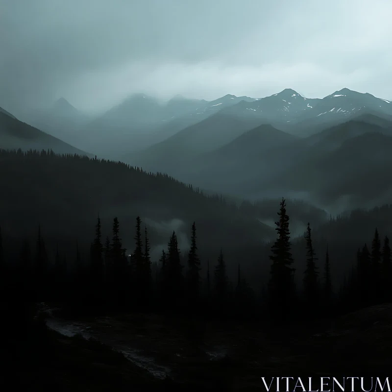 Tranquil Mountain Forest Vista AI Image