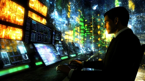 Man in Suit, Virtual Cityscape