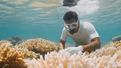 Snorkeler Preserving Coral Reefs