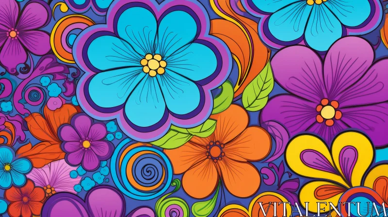 Colorful Flower Pattern in Traditional Mexican Style AI Image