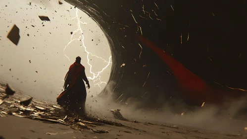 Man in Cape Confronts Lightning