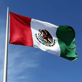 Mexican Flag Against Azure Sky