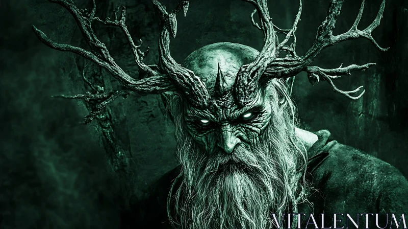 Antlered Forest Spirit Portrait AI Image