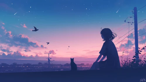 Rooftop Contemplation at Dusk in Anime Art